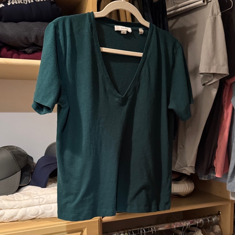 Vince Deep Green V-Neck Short Sleeve Top